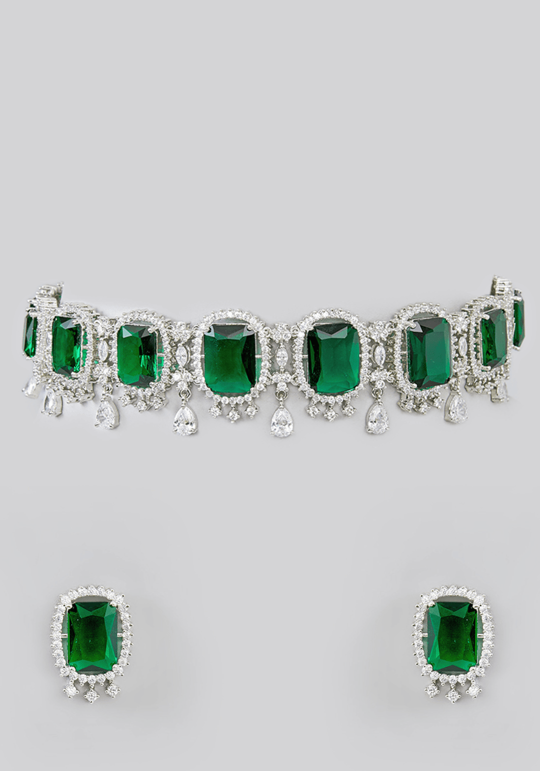 Faux Diamond And Green Stones Choker Set Zevar by Geeta - Fabilicious Fashion