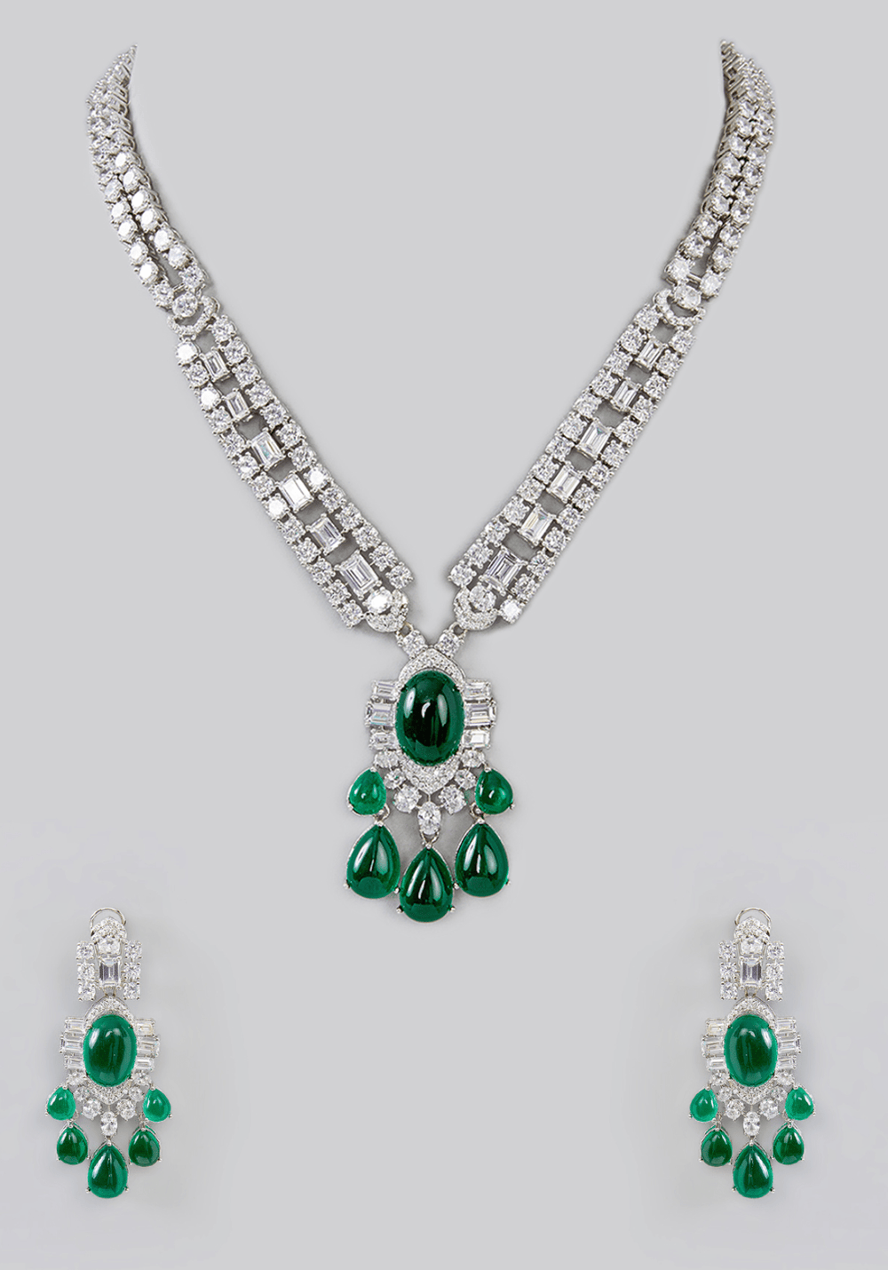 Faux Diamond And Green Stones Necklace Set Zevar by Geeta - Fabilicious Fashion