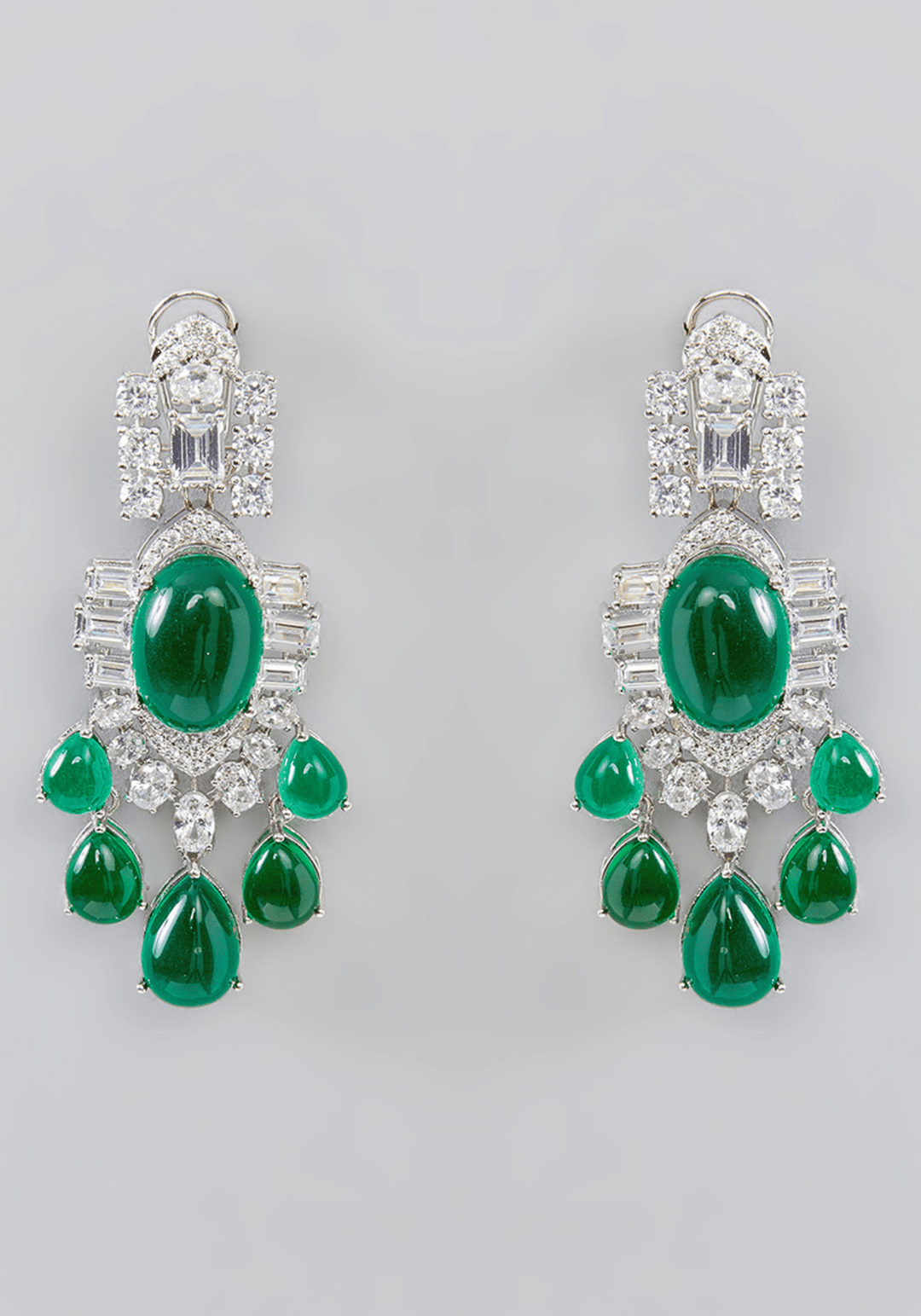 Faux Diamond And Green Stones Necklace Set Zevar by Geeta - Fabilicious Fashion