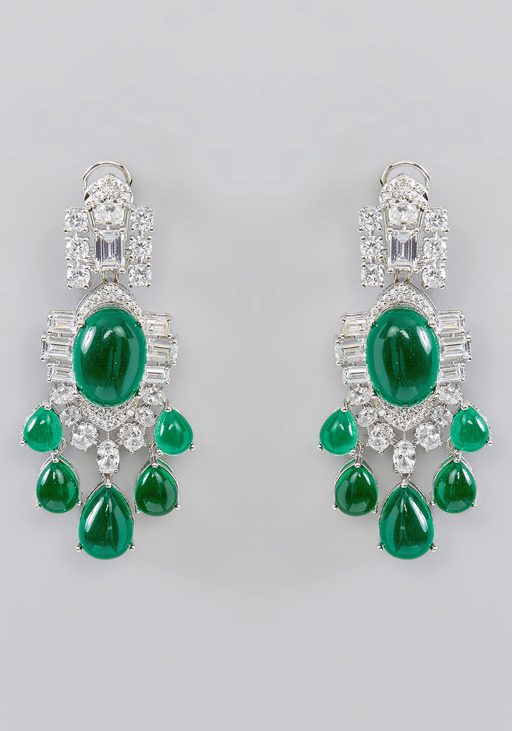 Faux Diamond And Green Stones Necklace Set Zevar by Geeta - Fabilicious Fashion