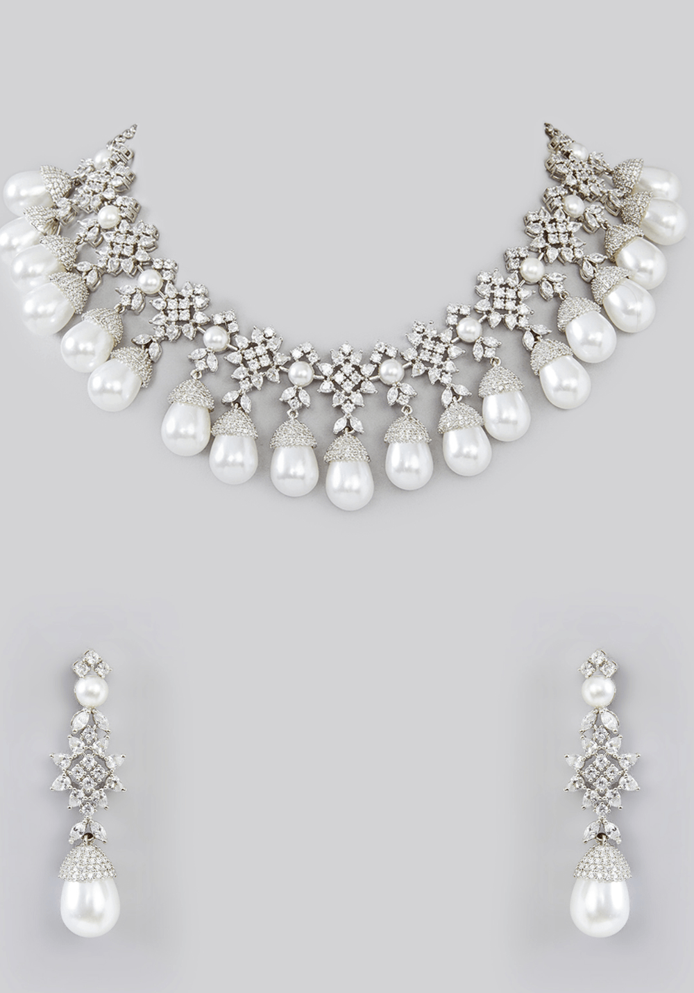 Faux Diamond And Pearl Necklace Set Zevar by Geeta - Fabilicious Fashion