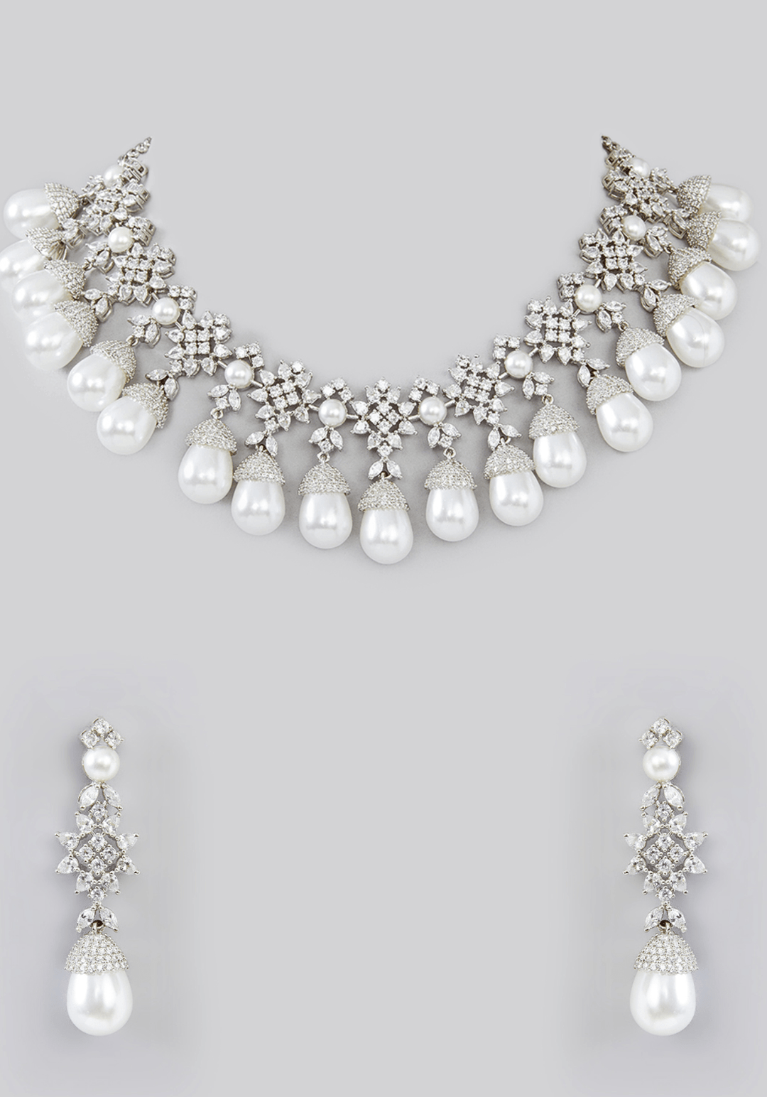 Faux Diamond And Pearl Necklace Set Zevar by Geeta - Fabilicious Fashion