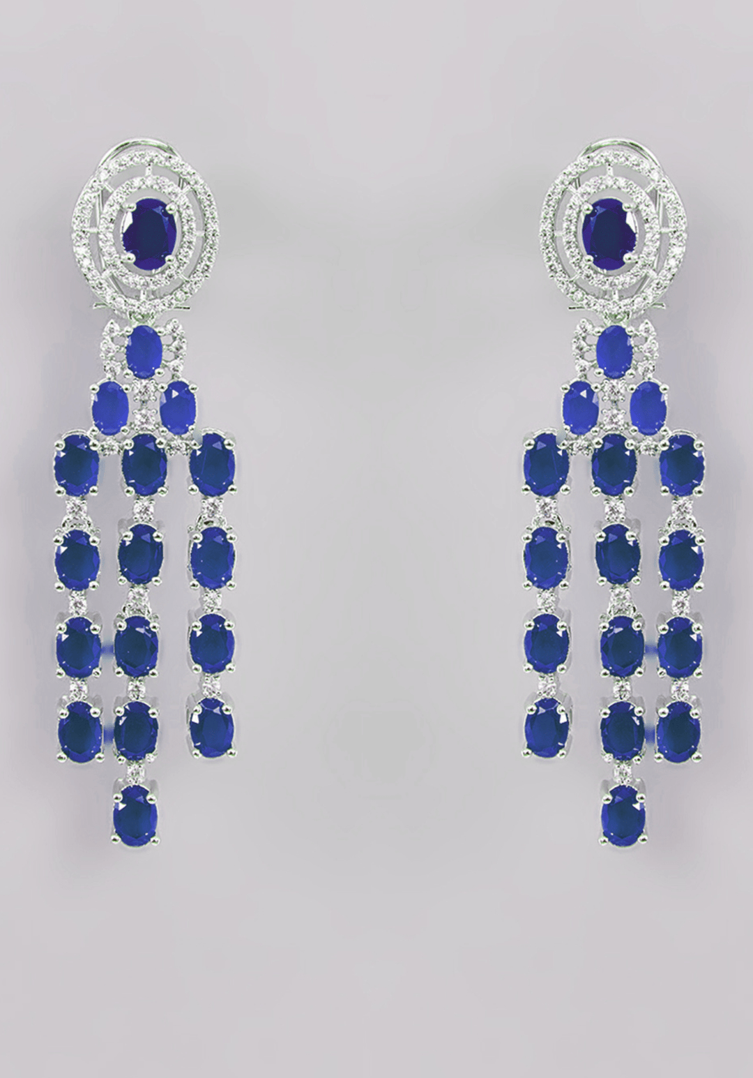 Faux Diamond And Sapphire Blue Layered Necklace Set Zevar by Geeta - Fabilicious Fashion