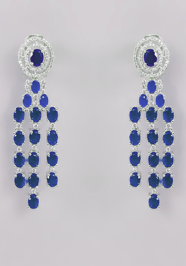 Faux Diamond And Sapphire Blue Layered Necklace Set Zevar by Geeta - Fabilicious Fashion