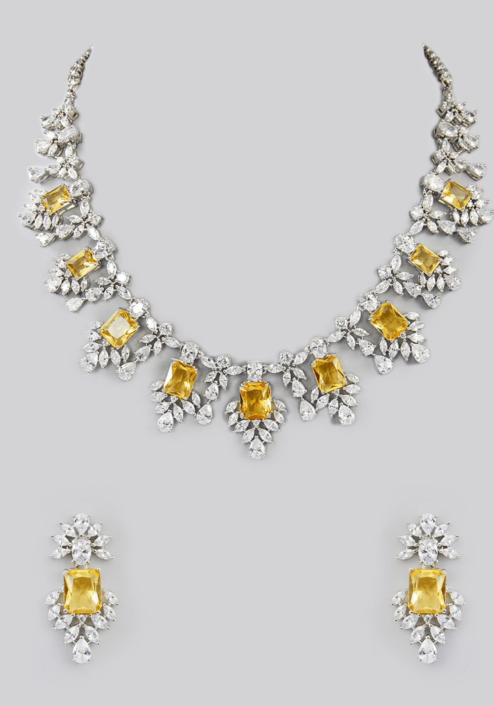 Faux Diamond And Yellow Stones Necklace Set Zevar by Geeta - Fabilicious Fashion