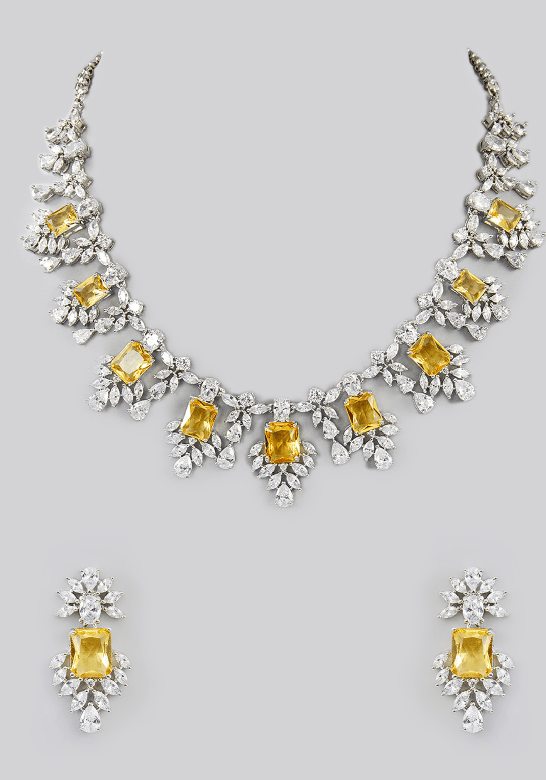 Faux Diamond And Yellow Stones Necklace Set Zevar by Geeta - Fabilicious Fashion