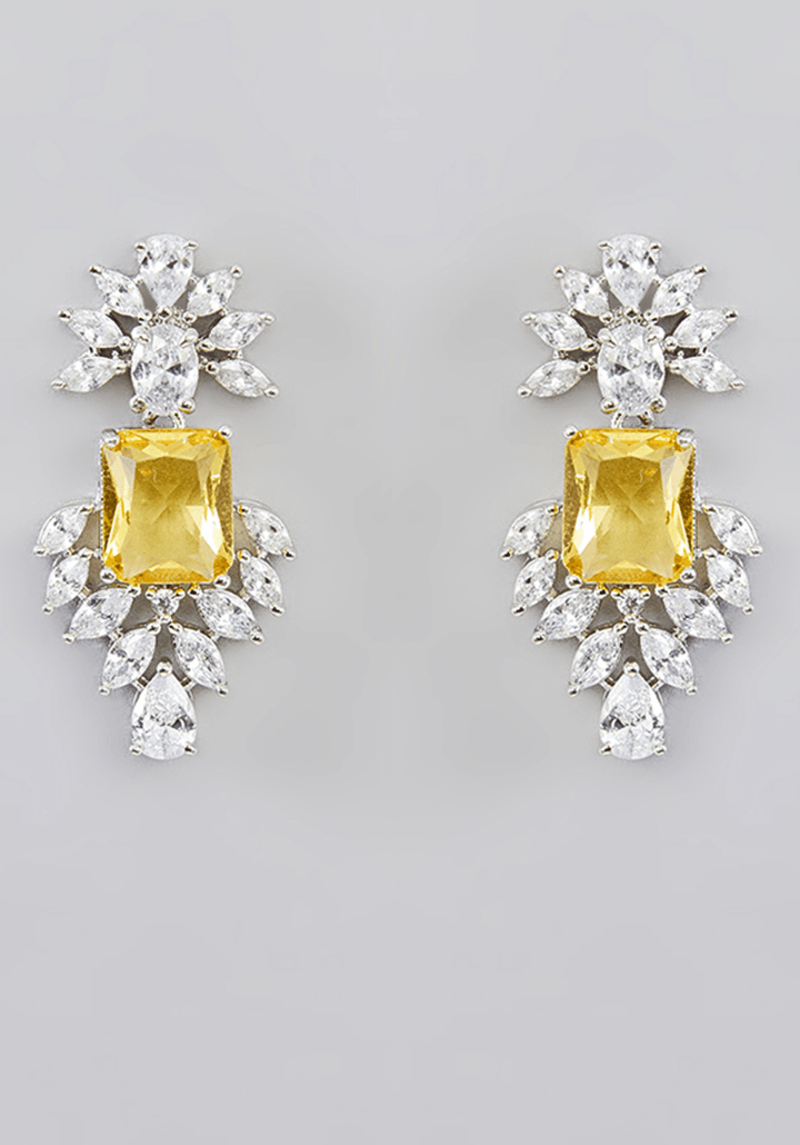 Faux Diamond And Yellow Stones Necklace Set Zevar by Geeta - Fabilicious Fashion