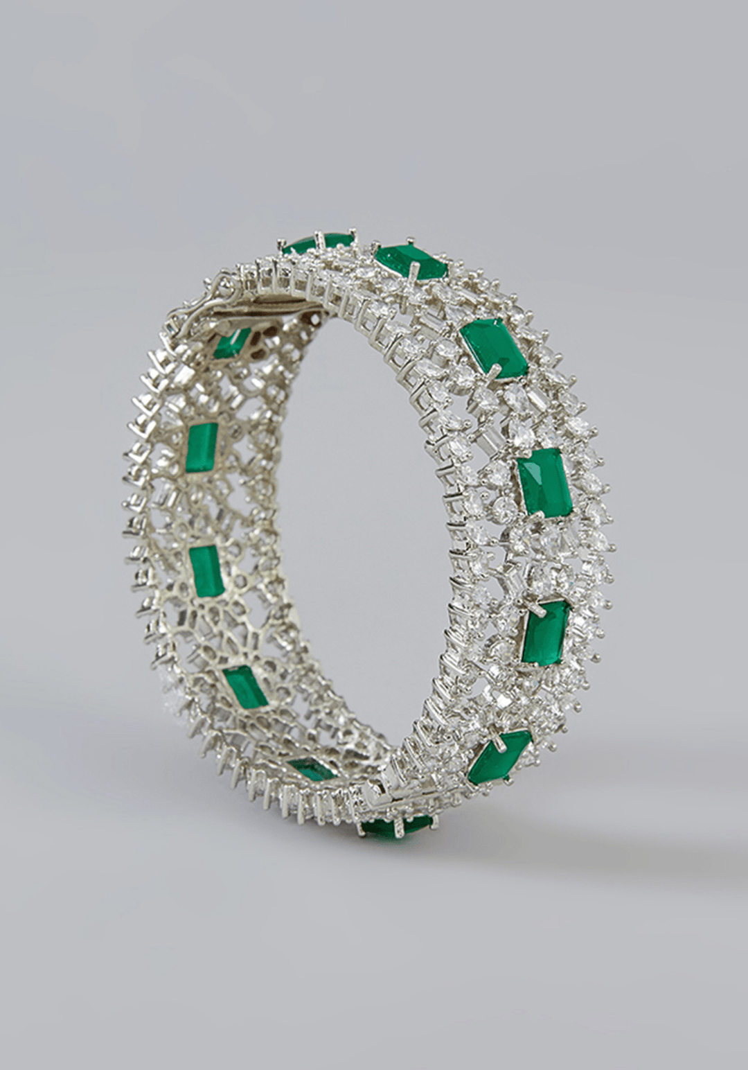 Faux Diamond Bangles With Green Stones Zevar by Geeta - Fabilicious Fashion