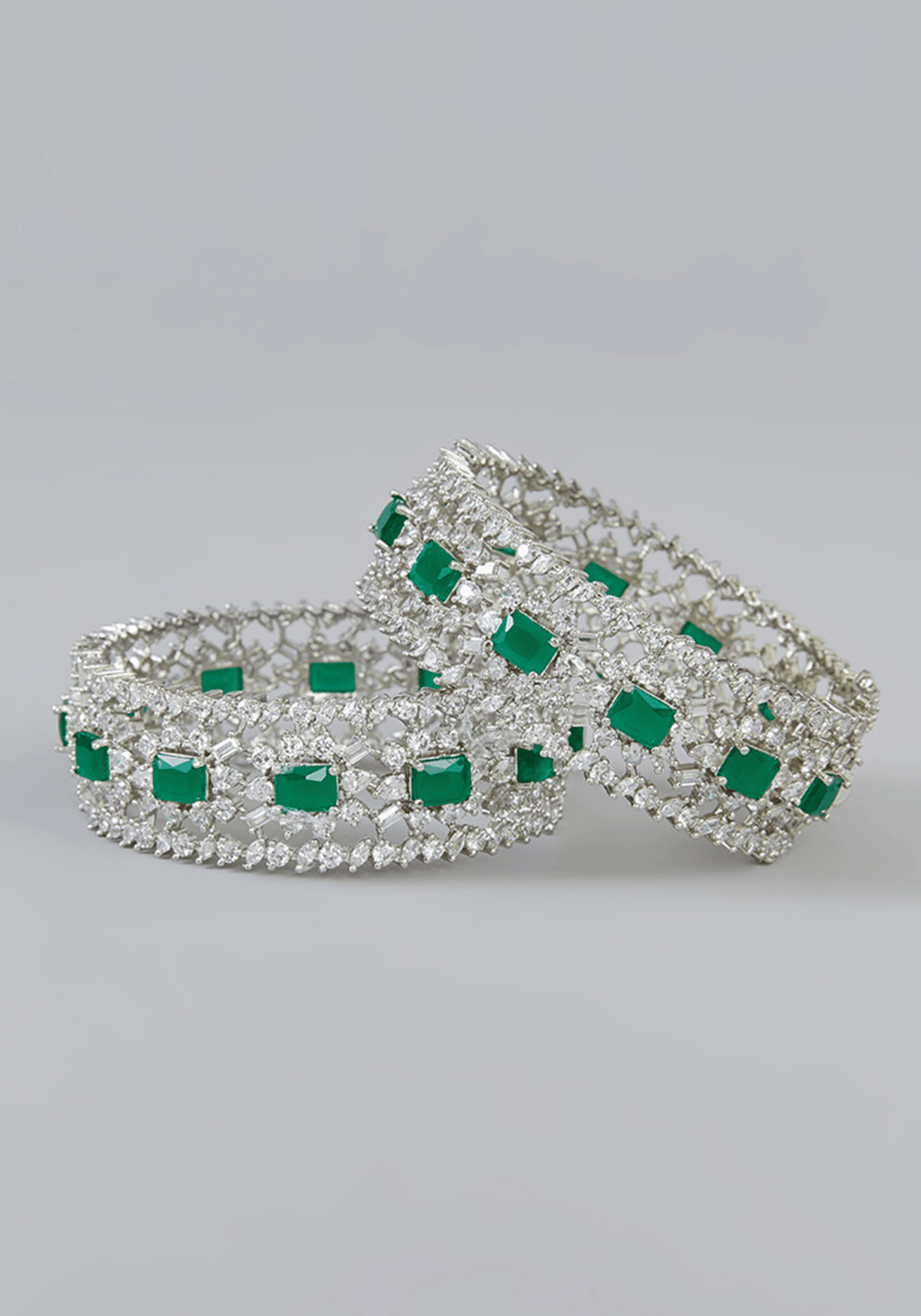 Faux Diamond Bangles With Green Stones Zevar by Geeta - Fabilicious Fashion