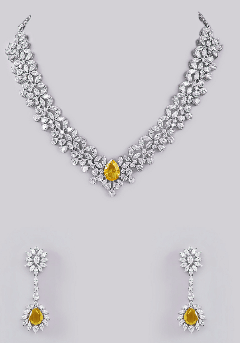 Faux Diamond Choker Set With Yellow Stones Zevar by Geeta - Fabilicious Fashion
