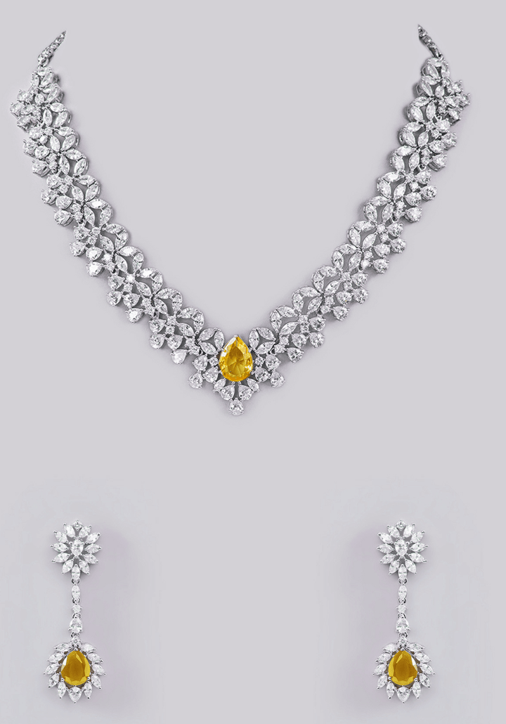 Faux Diamond Choker Set With Yellow Stones Zevar by Geeta - Fabilicious Fashion