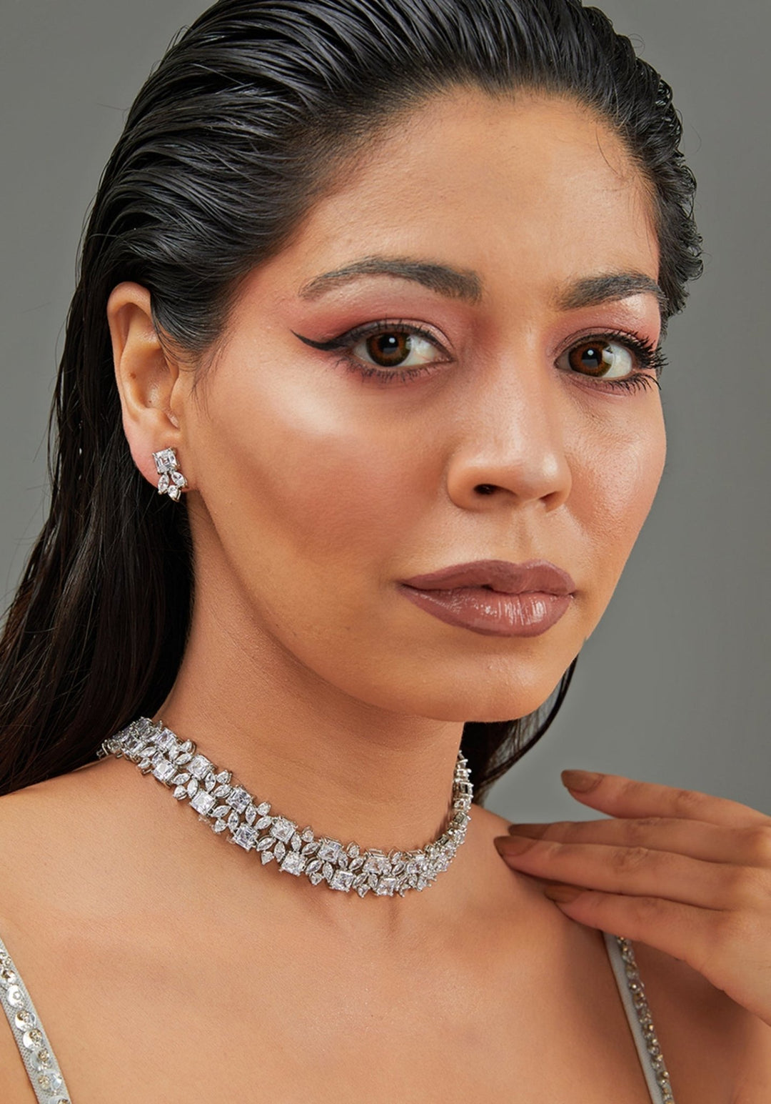 Faux Diamond Choker Set Zevar by Geeta- Fabilicious Fashion