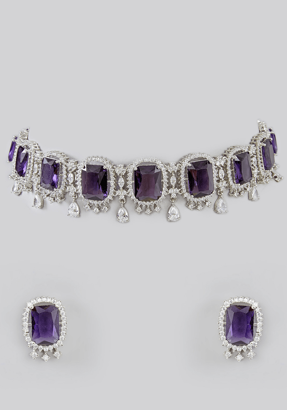 Faux Diamond Choker With Blue Stones Zevar by Geeta - Fabilicious Fashion