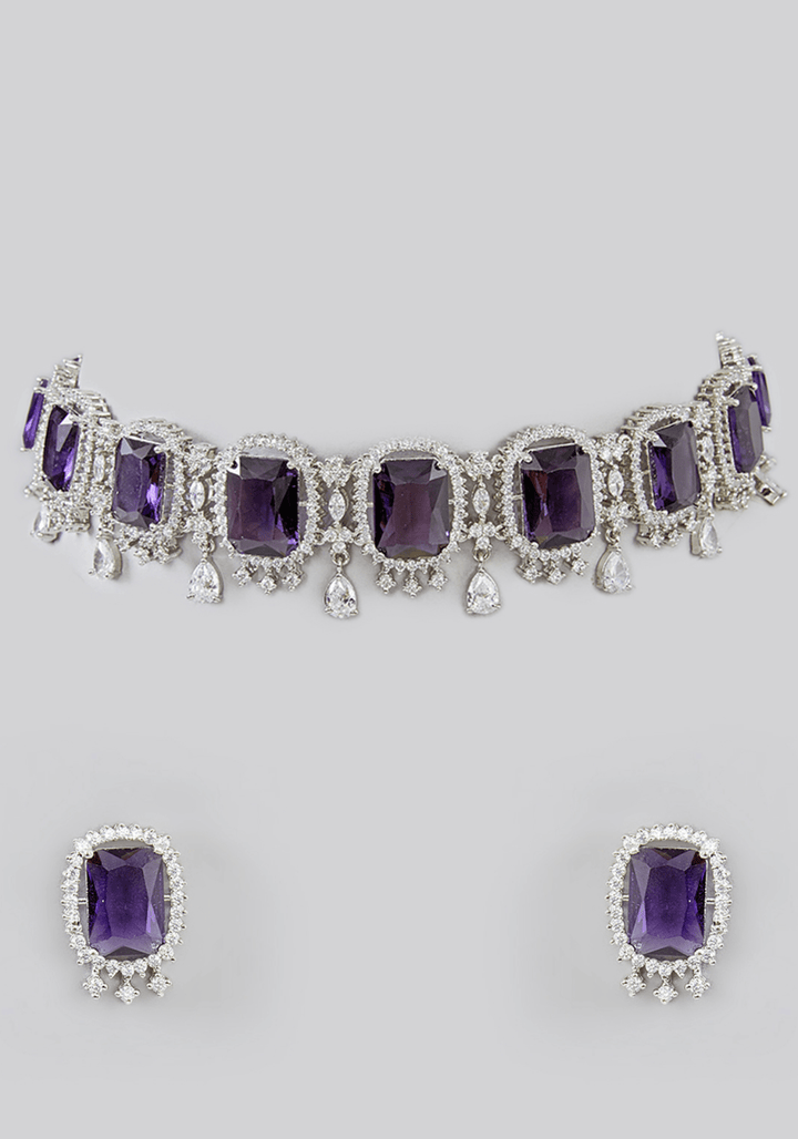 Faux Diamond Choker With Blue Stones Zevar by Geeta - Fabilicious Fashion