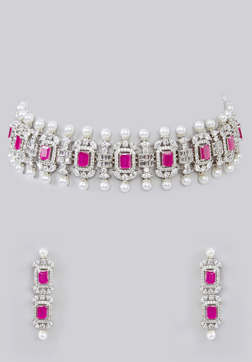 Faux Diamond Choker With Pink Stones Zevar by Geeta - Fabilicious Fashion