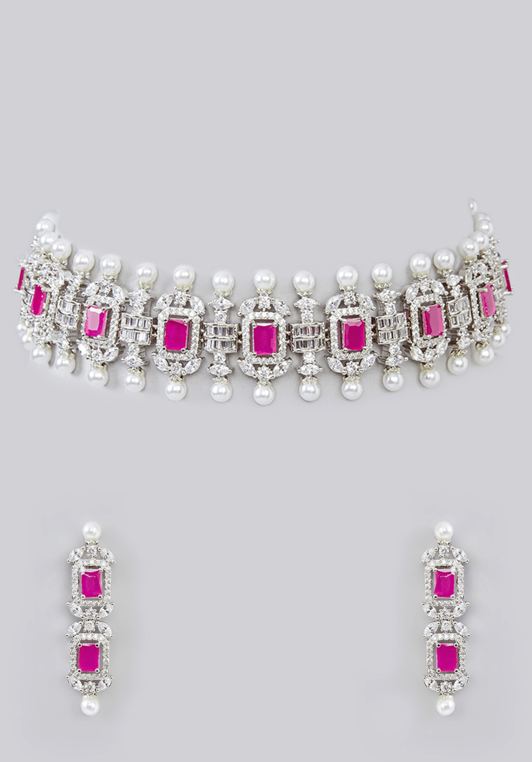 Faux Diamond Choker With Pink Stones Zevar by Geeta - Fabilicious Fashion