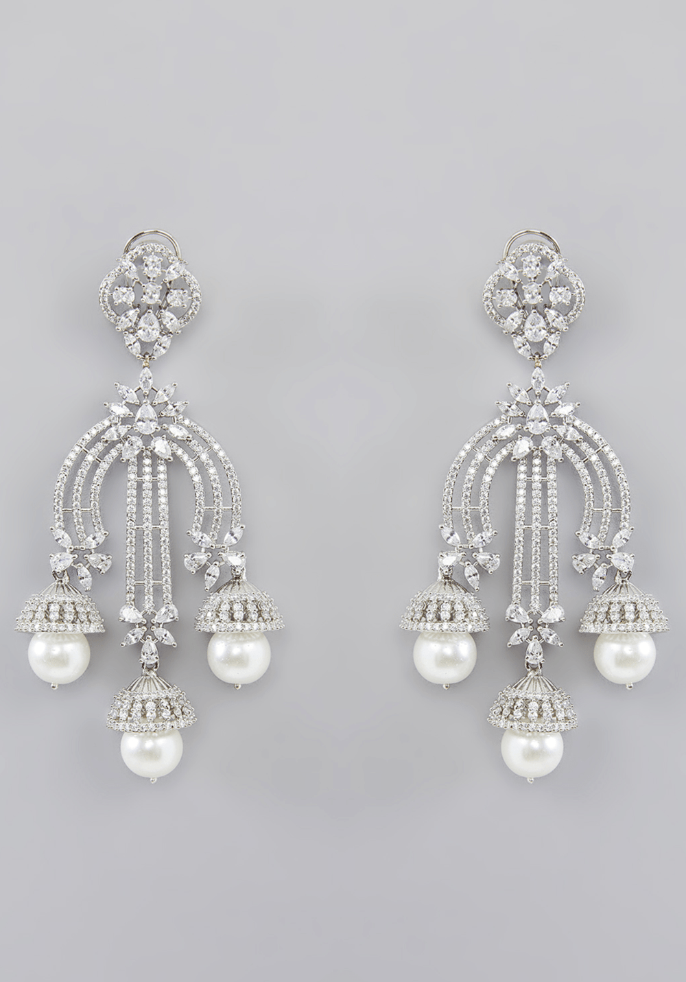 Faux Diamond Dangling Earrings With Pearl Drops Zevar by Geeta - Fabilicious Fashion