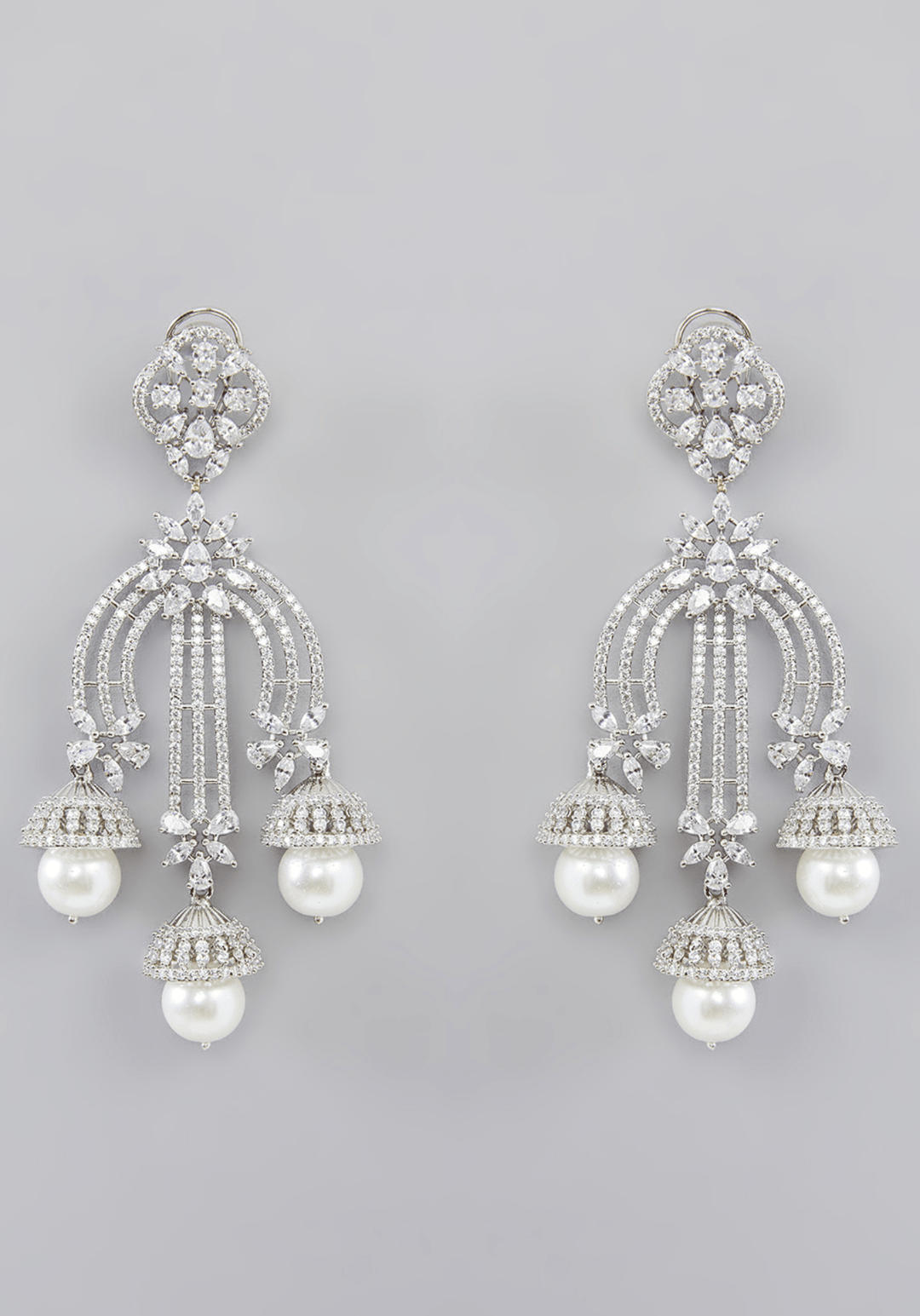 Faux Diamond Dangling Earrings With Pearl Drops Zevar by Geeta - Fabilicious Fashion