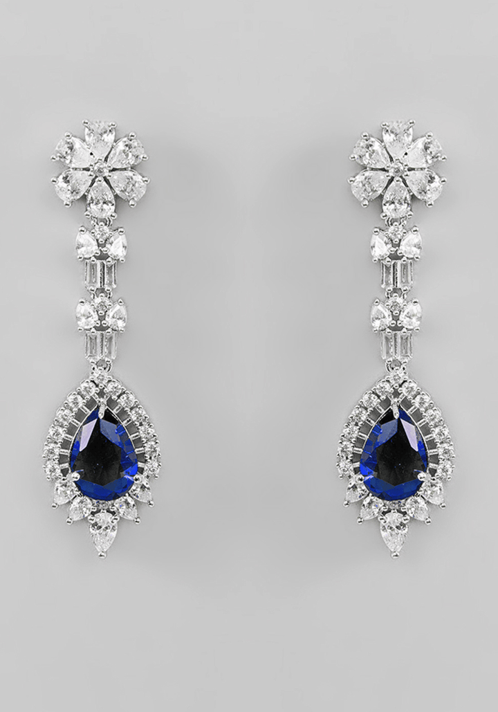 Faux Diamond Necklace Set With Blue Stones Zevar by Geeta - Fabilicious Fashion