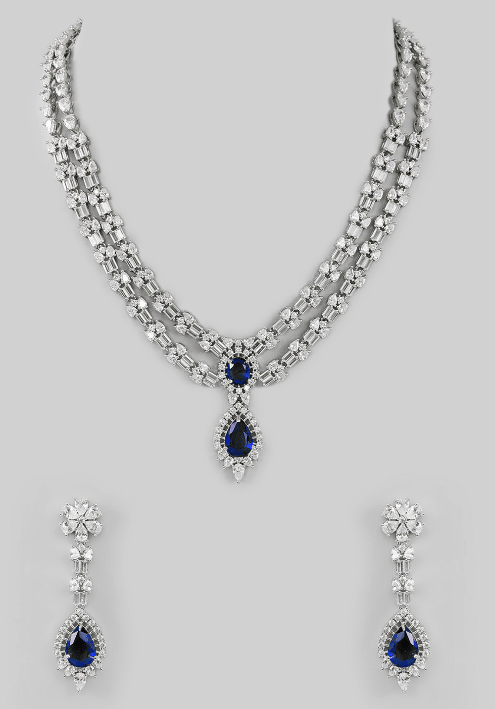 Faux Diamond Necklace Set With Blue Stones Zevar by Geeta - Fabilicious Fashion
