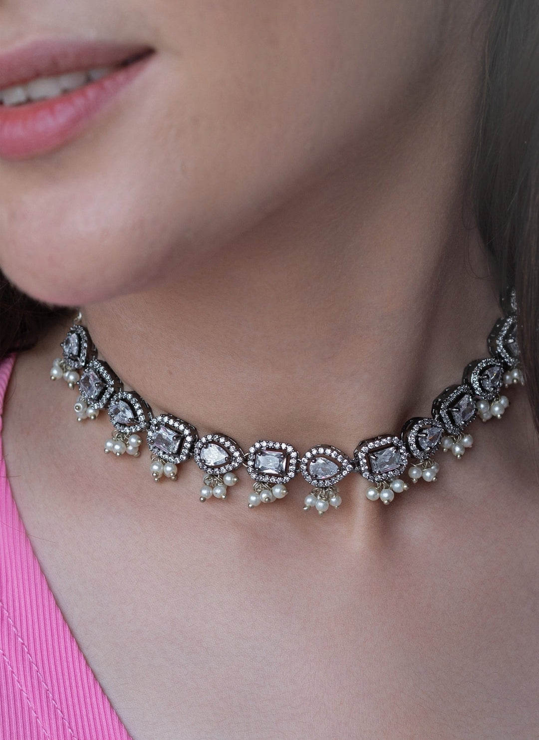 Do Taara Faux Diamond Silver NecklaceFabilicious Fashion