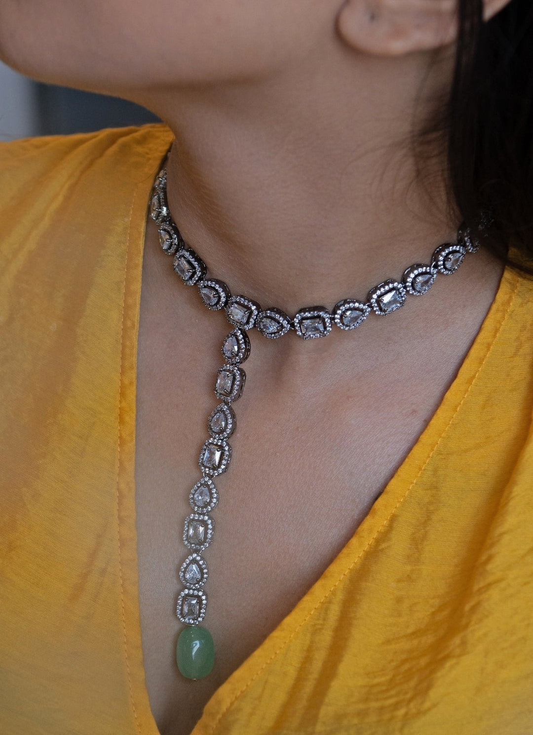 Do Taara Faux Diamond Silver NecklaceFabilicious Fashion