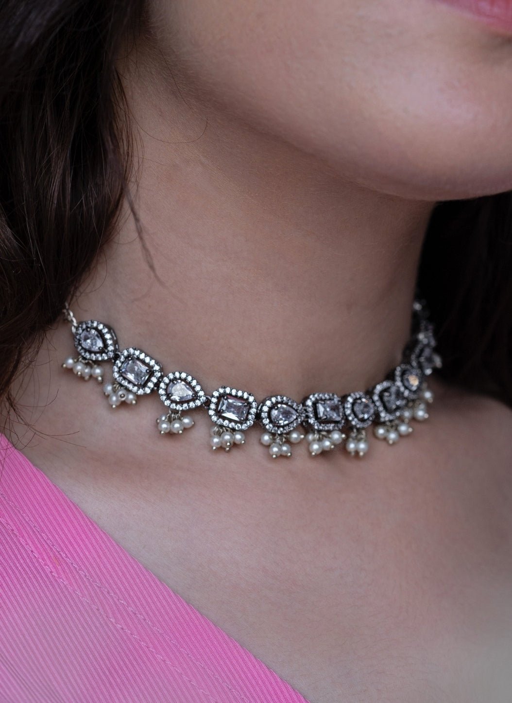 Do Taara Faux Diamond Silver NecklaceFabilicious Fashion