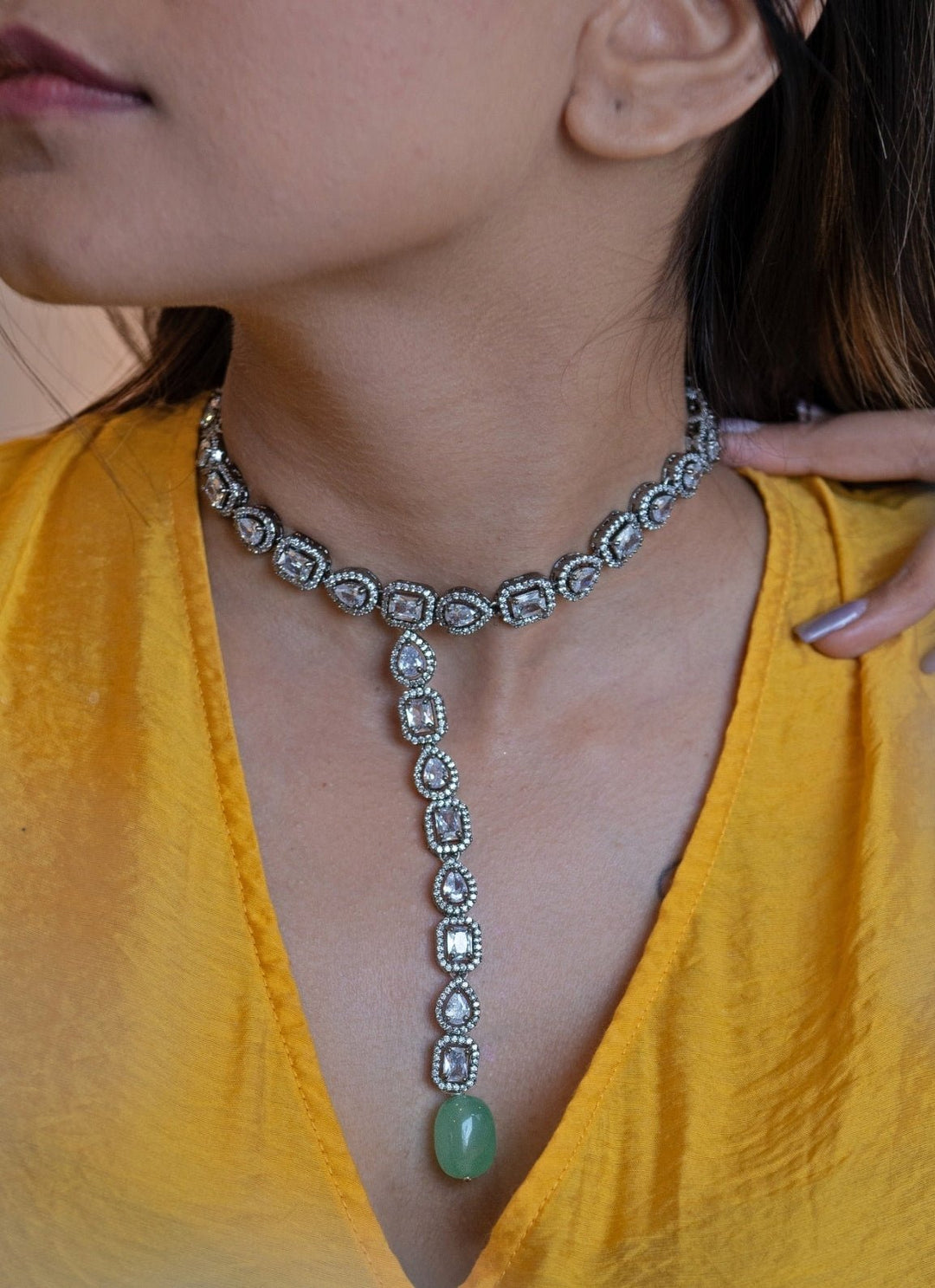 Do Taara Faux Diamond Silver NecklaceFabilicious Fashion
