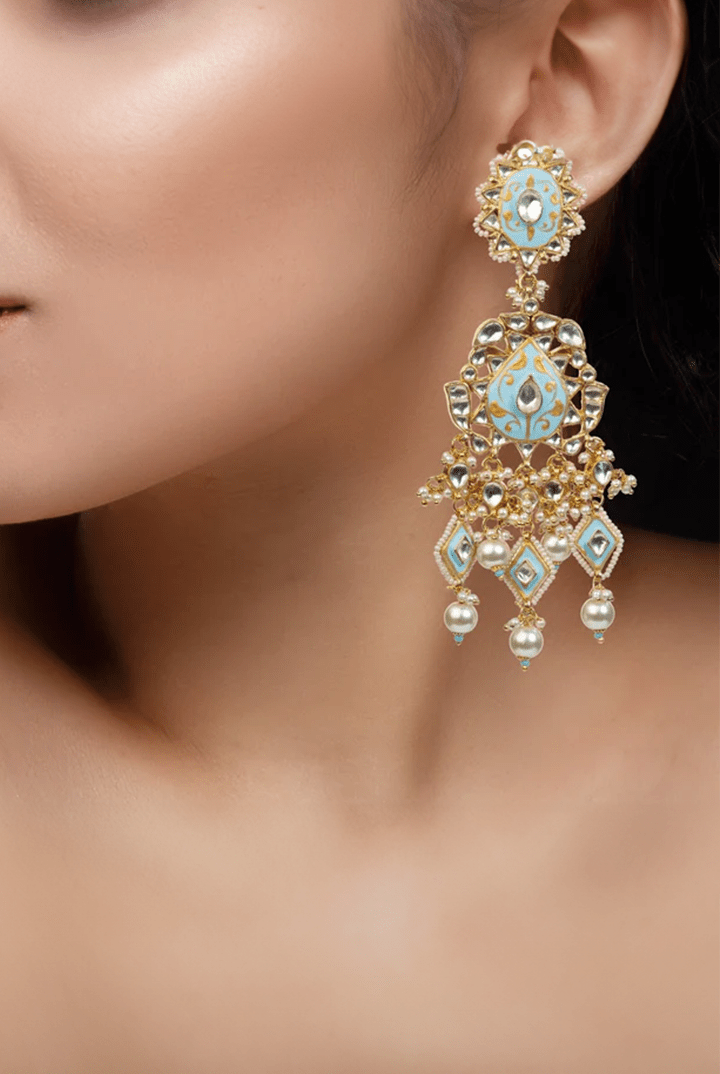 Firozi And White Earrings Riana by Shikha Jindal - Fabilicious Fashion
