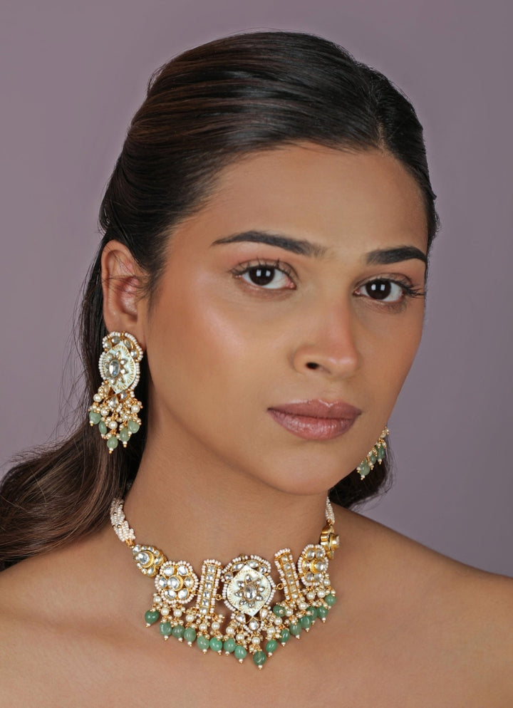 Riana Jewellery Firozi Blue Matte Gold Choker SetFabilicious Fashion