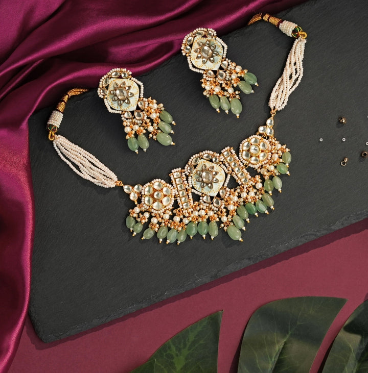 Riana Jewellery Firozi Blue Matte Gold Choker SetFabilicious Fashion