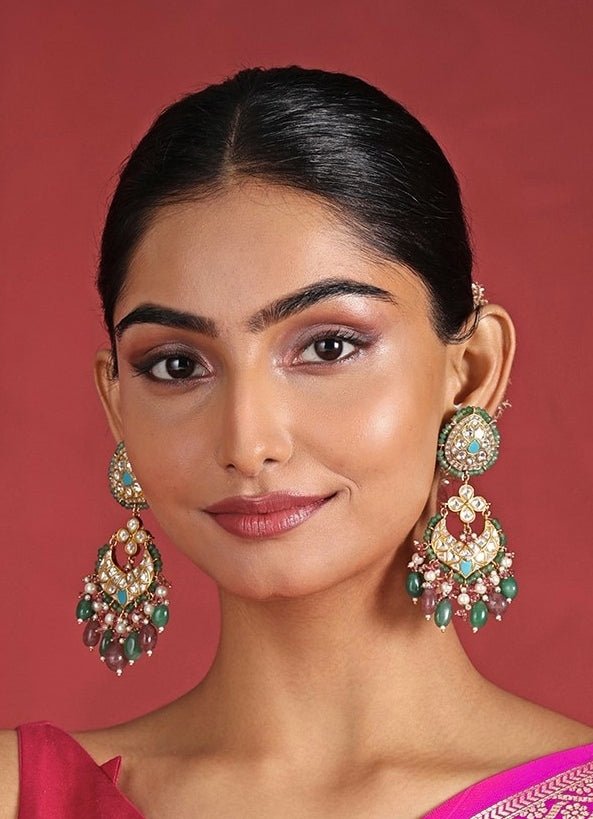 Firozi Earrings With Pastel Pink Beads Riana Jewellery - Fabilicious Fashion