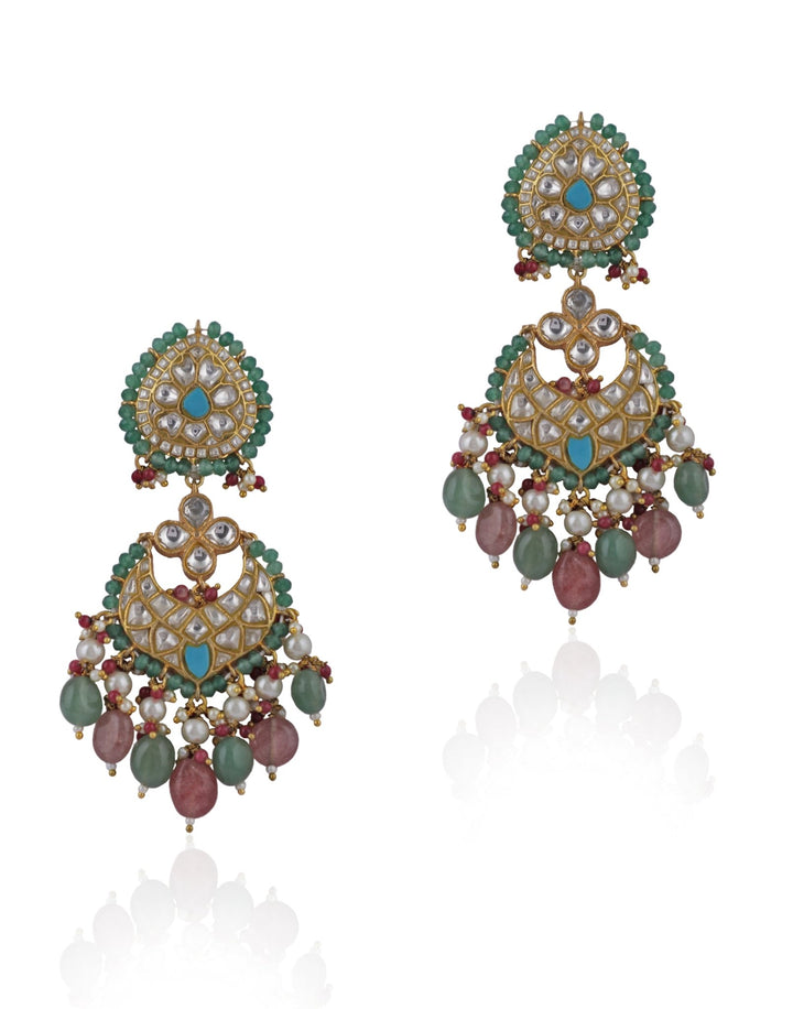 Firozi Earrings With Pastel Pink Beads Riana Jewellery - Fabilicious Fashion