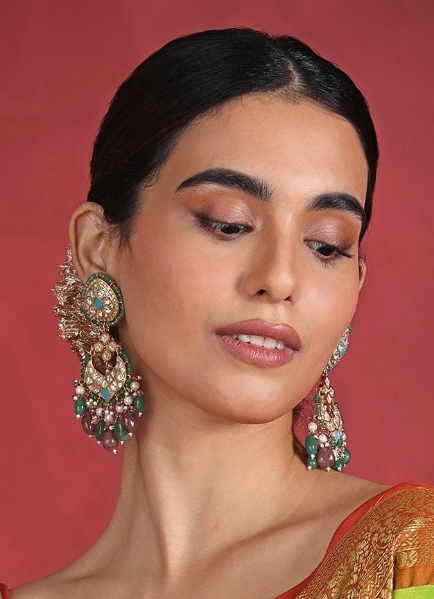 Firozi Earrings With Pastel Pink Beads Riana Jewellery - Fabilicious Fashion