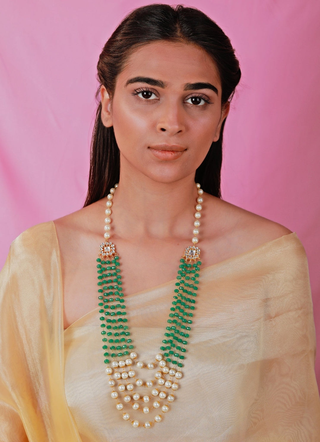 Five Layer Emerald And Pearl Maala Riana by Shikha Jindal - Fabilicious Fashion