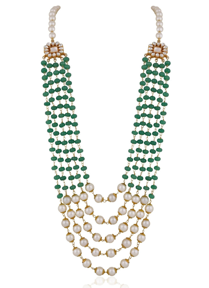 Five Layer Emerald And Pearl Maala Riana by Shikha Jindal - Fabilicious Fashion