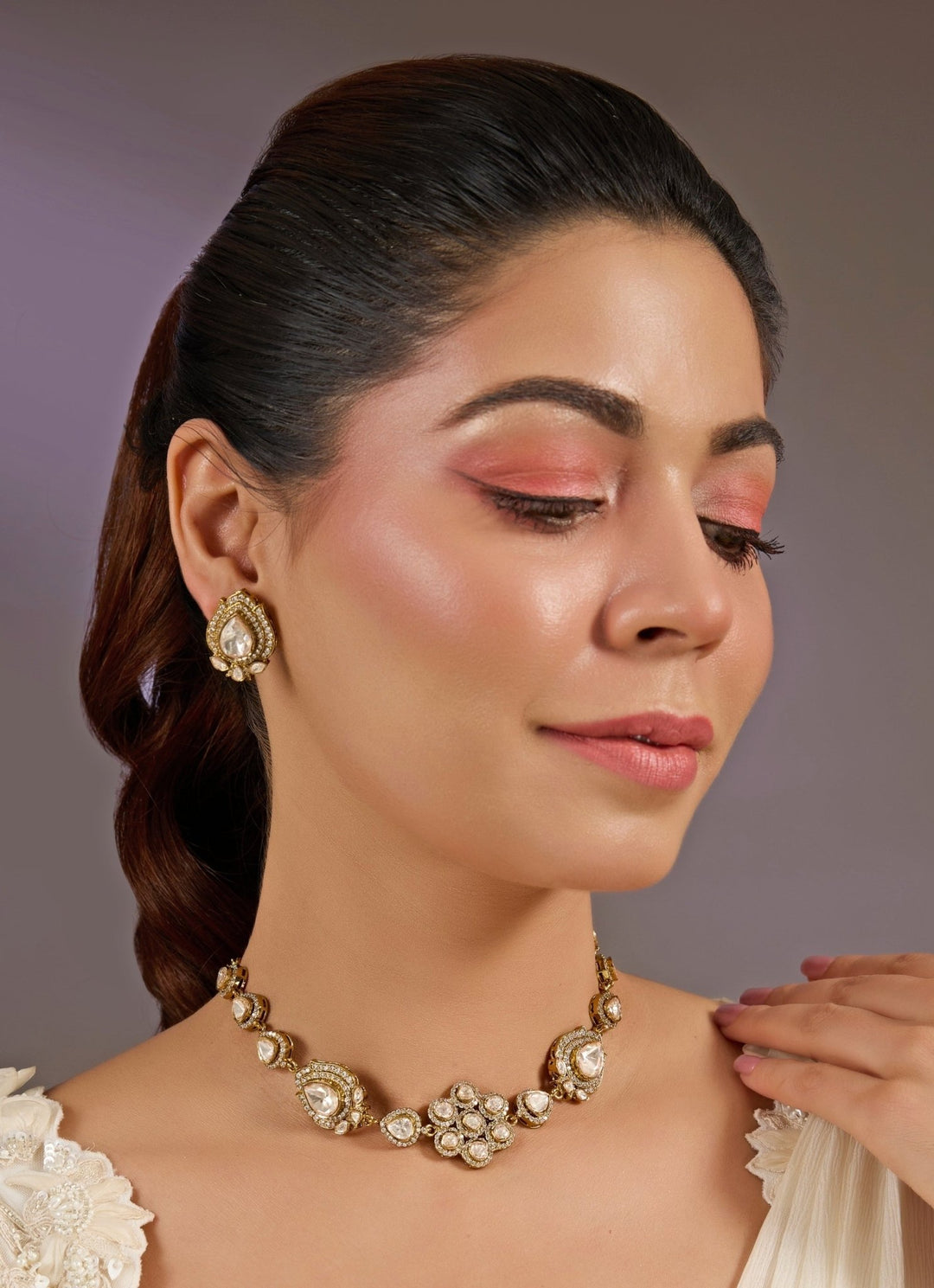 Floral Kundan Choker Necklace Set Vivinia By Vidhi Mehra - Fabilicious Fashion