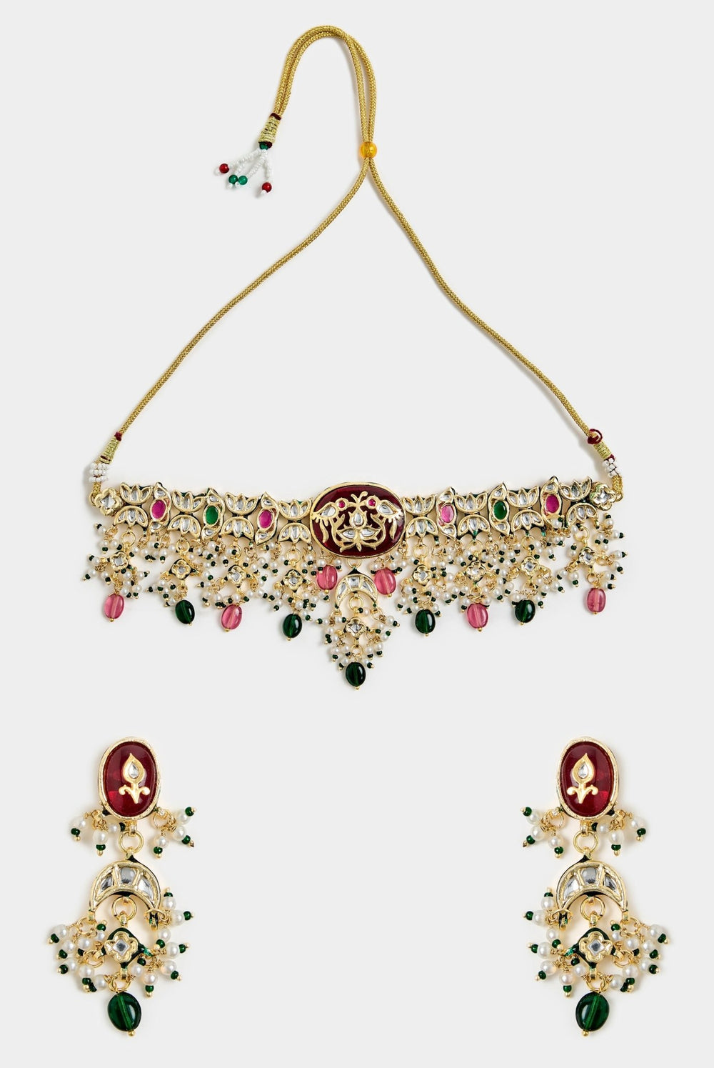 Floral Kundan Multicolour Choker Necklace Set Vivinia By Vidhi Mehra - Fabilicious Fashion