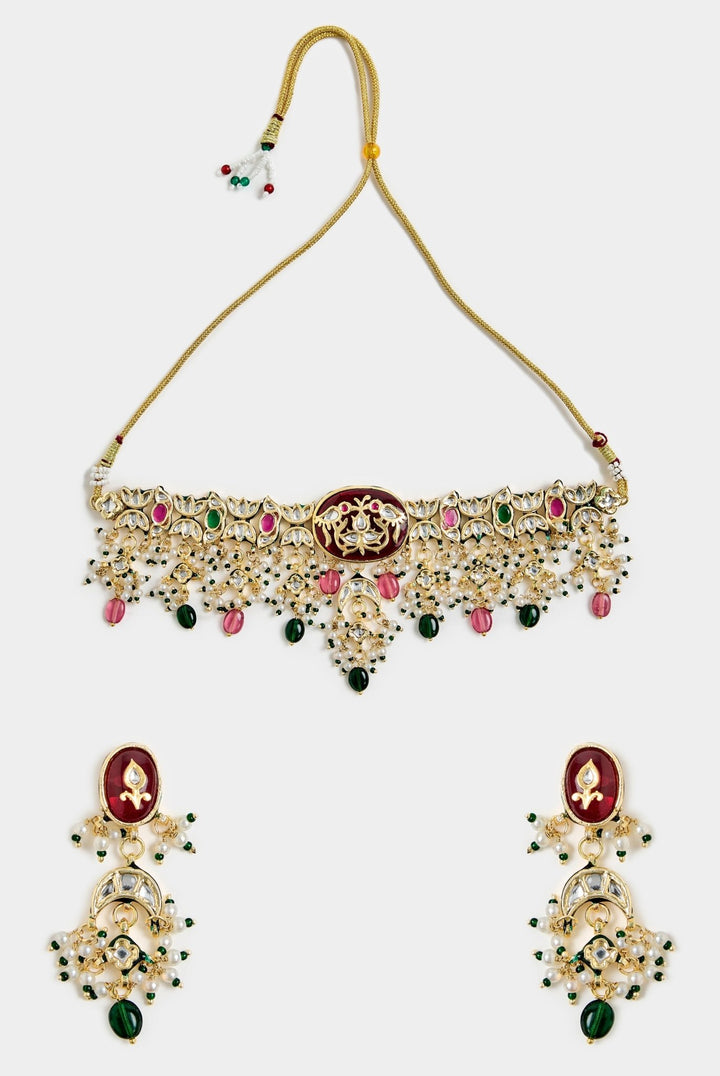 Floral Kundan Multicolour Choker Necklace Set Vivinia By Vidhi Mehra - Fabilicious Fashion