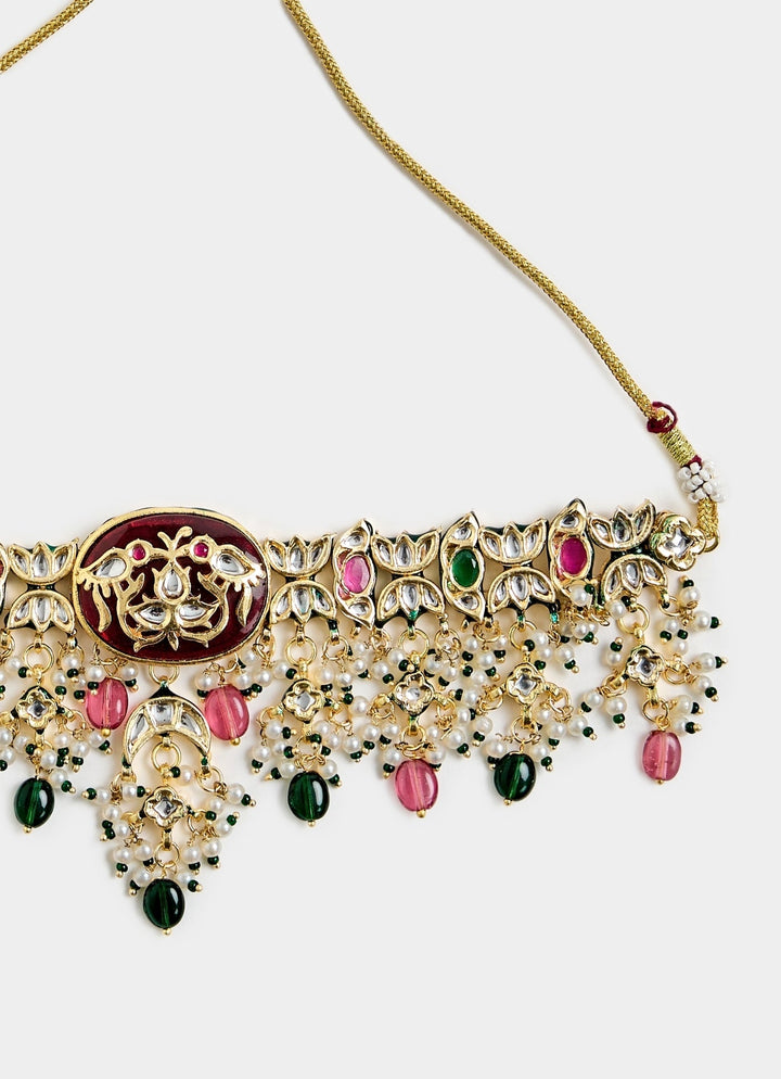 Floral Kundan Multicolour Choker Necklace Set Vivinia By Vidhi Mehra - Fabilicious Fashion