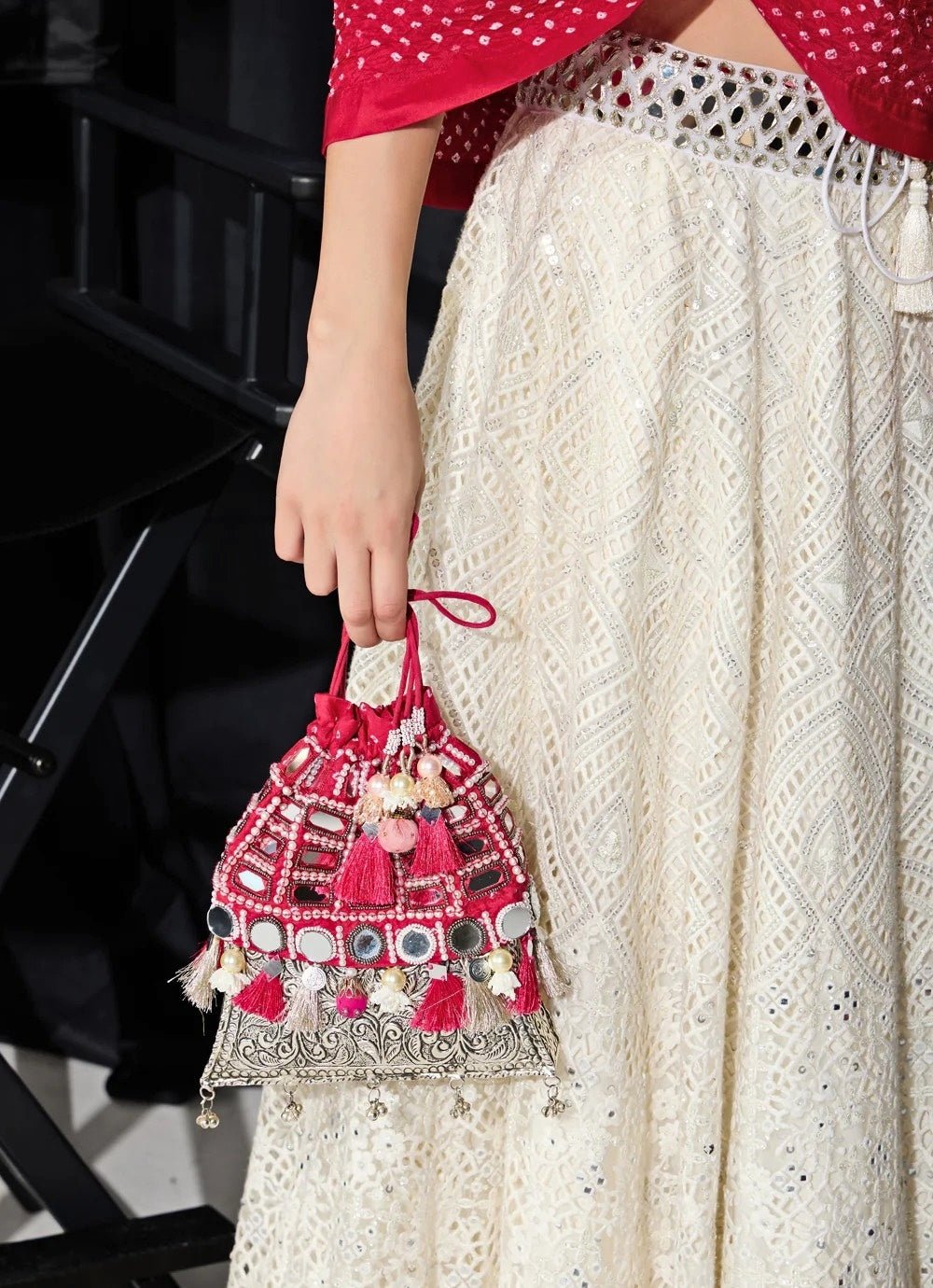 Floral Lace White Lehenga Set with Bandhani Dupatta Twenty Nine - Fabilicious Fashion