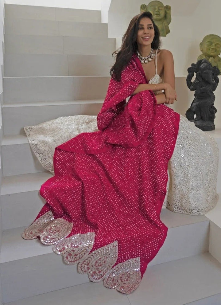 Floral Lace White Lehenga Set with Bandhani Dupatta Twenty Nine - Fabilicious Fashion