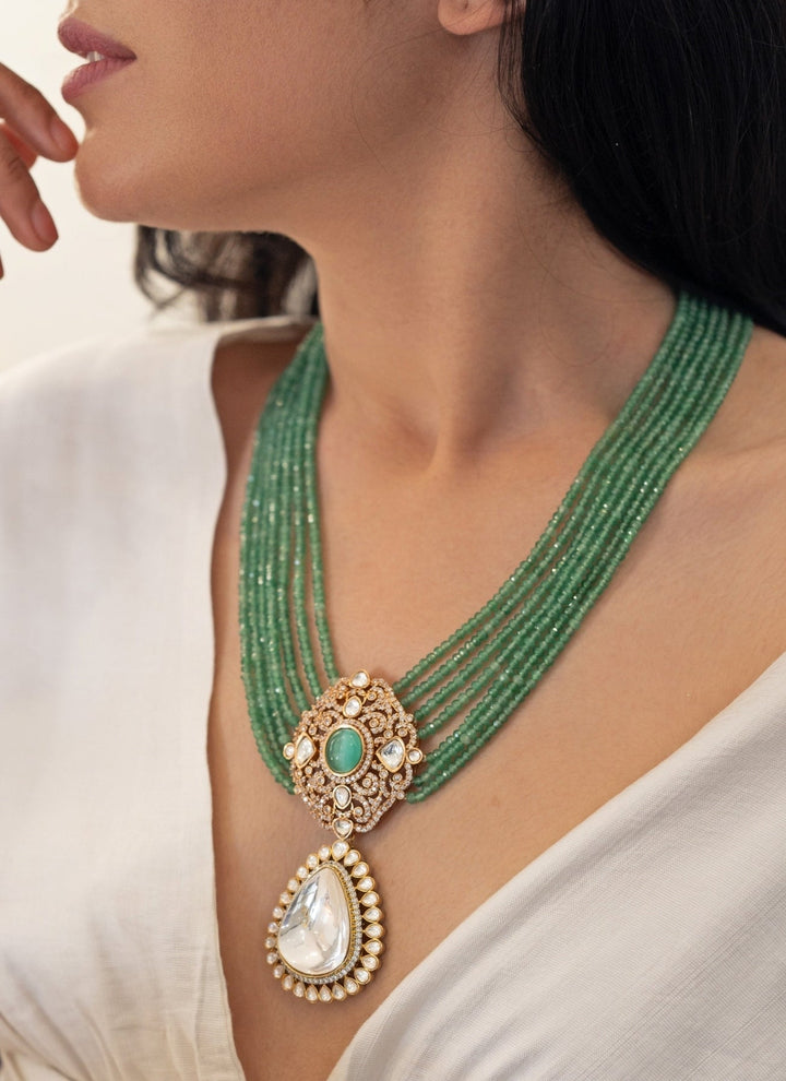 Do Taara Floral Mint Green Polki NecklaceFabilicious Fashion