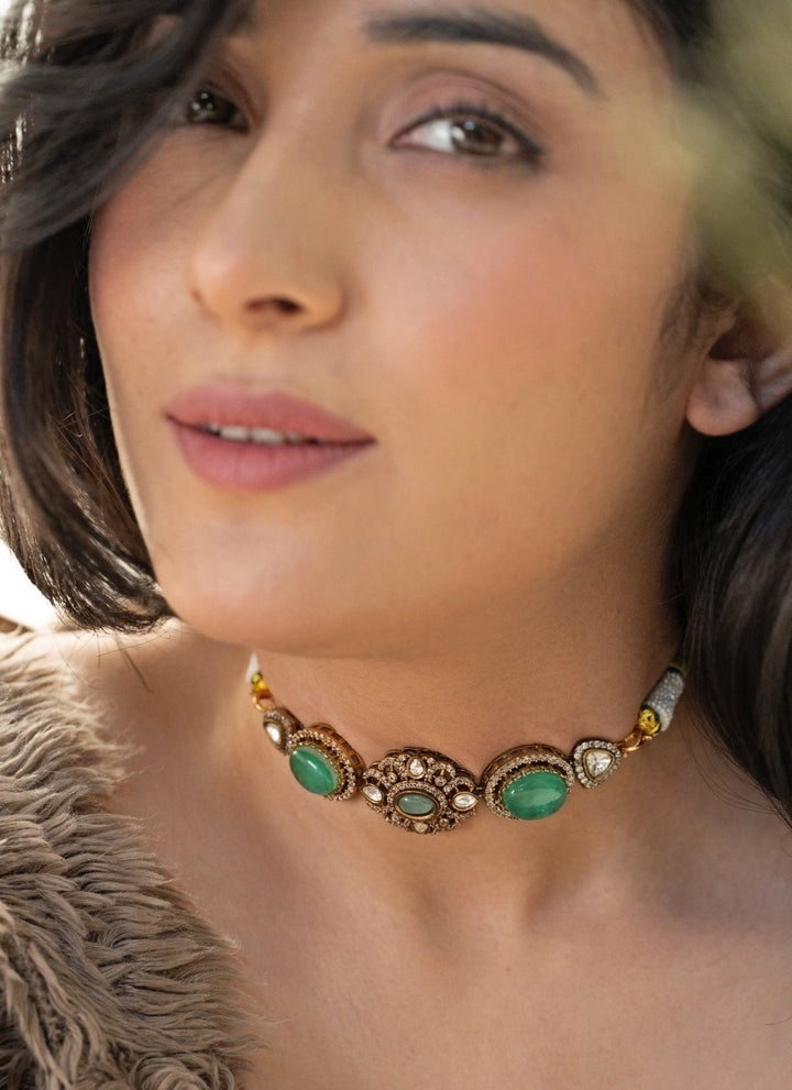 Do Taara Floral Mint Green Polki NecklaceFabilicious Fashion