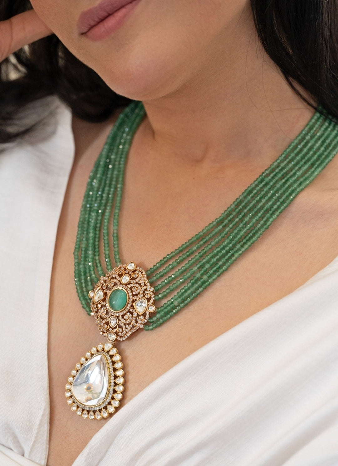 Do Taara Floral Mint Green Polki NecklaceFabilicious Fashion