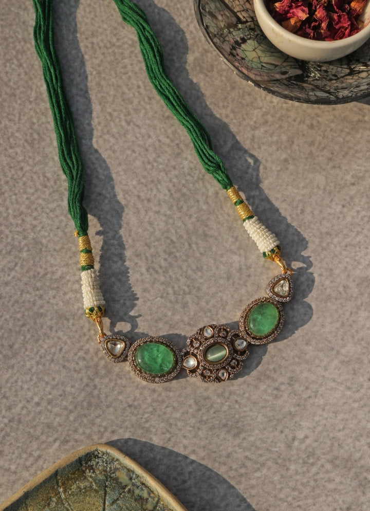 Do Taara Floral Mint Green Polki NecklaceFabilicious Fashion
