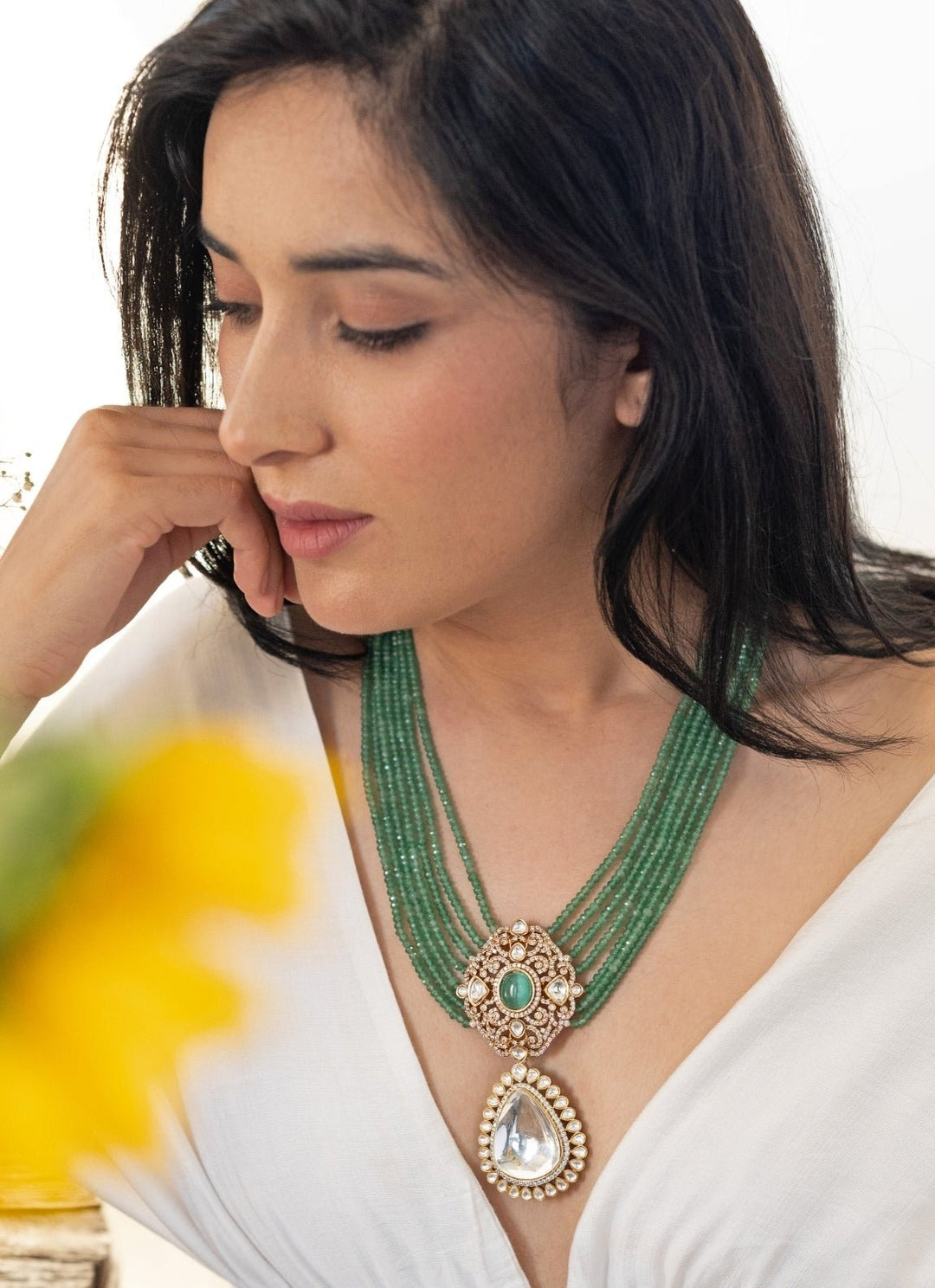 Do Taara Floral Mint Green Polki NecklaceFabilicious Fashion