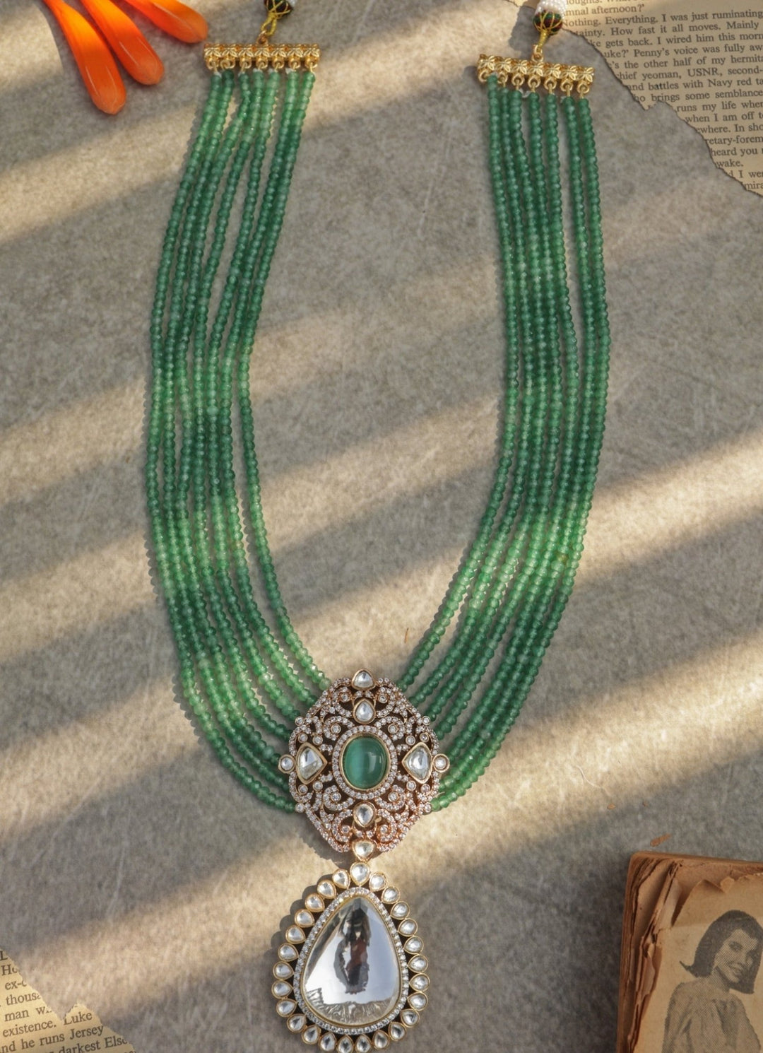 Do Taara Floral Mint Green Polki NecklaceFabilicious Fashion