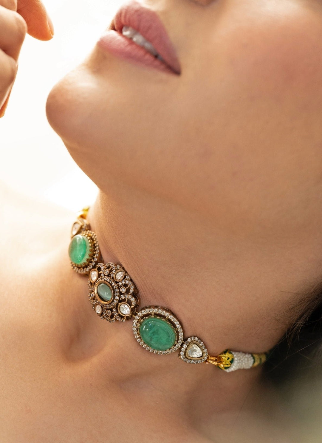 Do Taara Floral Mint Green Polki NecklaceFabilicious Fashion