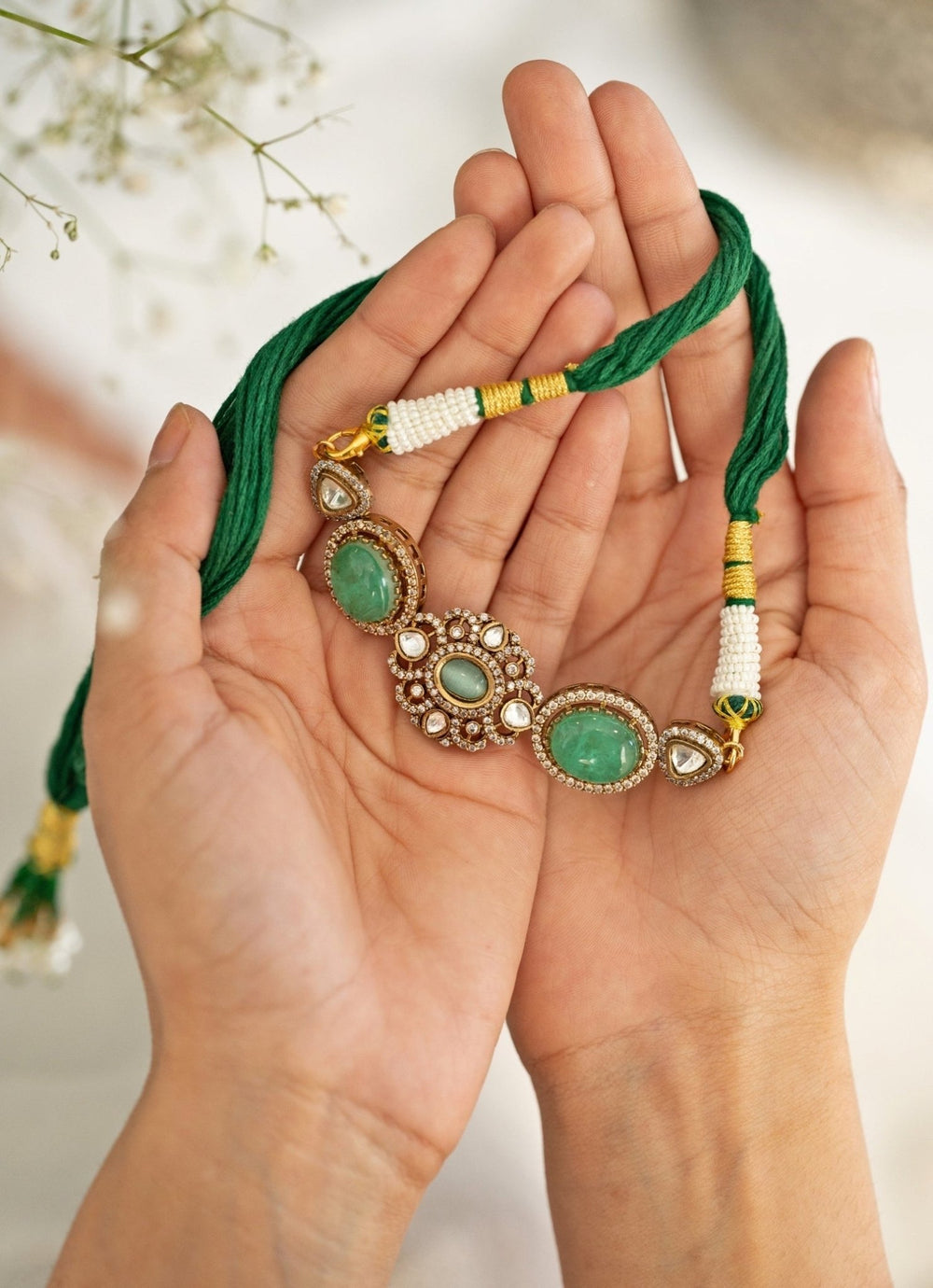Do Taara Floral Mint Green Polki NecklaceFabilicious Fashion